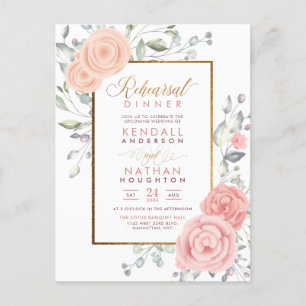 Cute Pink Aquarelle Blooms Floral Rehearsal Dinner Uitnodiging Briefkaart