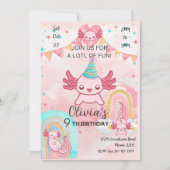 Cute Pink Axolotl Birthday Party Invitation Kaart (Voorkant)
