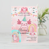 Cute Pink Axolotl Birthday Party Invitation Kaart (Staand voorkant)