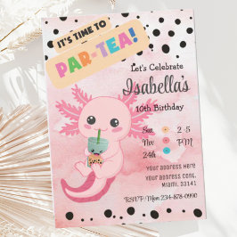Cute Pink Axolotl Boba Tea Birthday Kaart