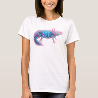 Cute Pink Axolotl Fantasy Ocean Double Exposure T-shirt