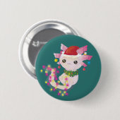 Cute Pink Axolotl in kerstverlichting Ronde Button 5,7 Cm (Voorkant /achterkant)
