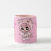 Cute Pink Axolotl Kawaii Chibi Girl Coffee Mug Mok (Midden)