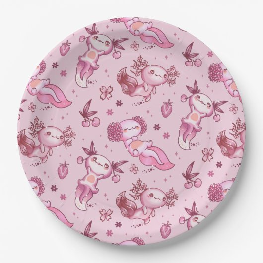 Cute Pink Axolotl Pattern Kawaii Animal Girls Papieren Bordje (Voorkant)