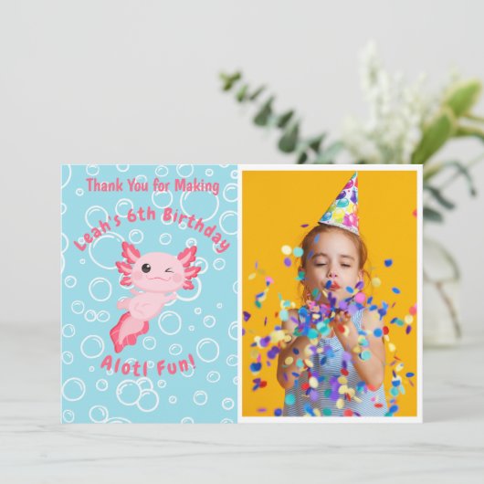 Cute Pink Axolotl Under the Sea Birthday  Bedankkaart (Staand voorkant)