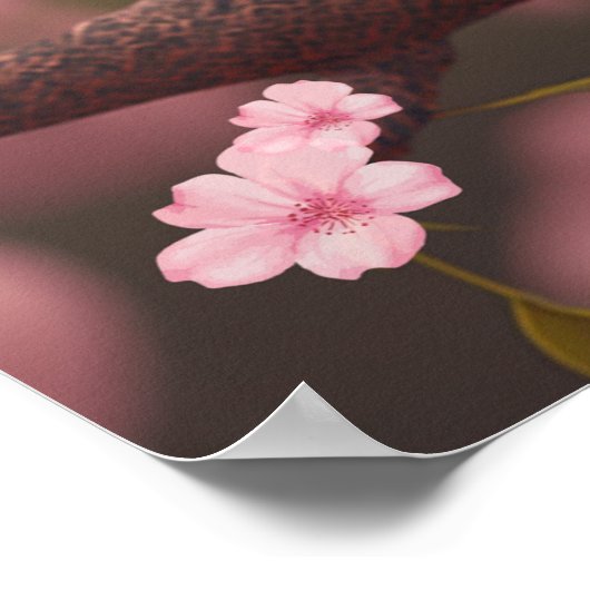 Cute Pink Baby Bird on Tree Floral Art Nursery Poster (Hoek)