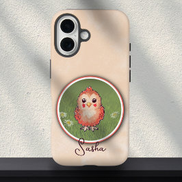 Cute Pink Baby Bird Painting Custom Name  iPhone 16 Hoesje