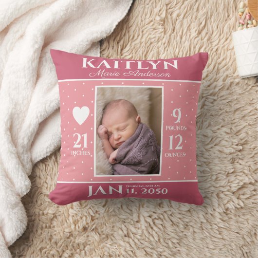 Cute Pink Baby Birth Stats Keepomwille Nursery Kussen (Deken)