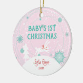 Cute Pink Baby Bunny 1st Kerstmis op maat Keramisch Ornament (Links)