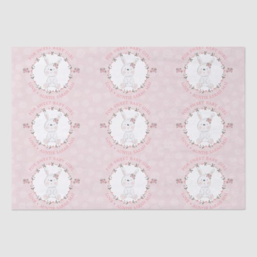 Cute Pink Baby Bunny Floral Wreath Personalized Tissuepapier (Voorkant)