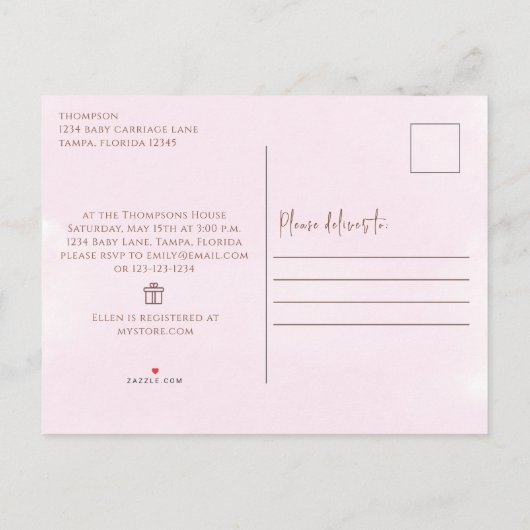 Cute Pink  Baby Carriage Classic Uitnodiging Briefkaart (Achterkant)