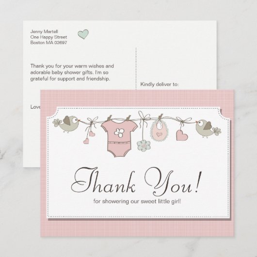 Cute Pink Baby Clothes | Baby shower Hartelijk dan Briefkaart (Voorkant / Achterkant)