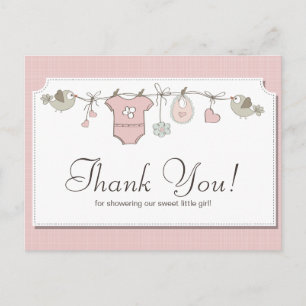 Cute Pink Baby Clothes   Baby shower Hartelijk dan Briefkaart