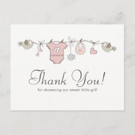 Cute Pink Baby Clothesline | Baby shower Hartelijk Briefkaart