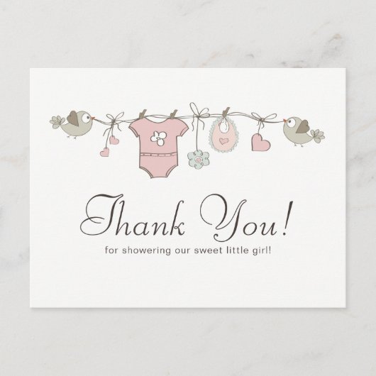 Cute Pink Baby Clothesline | Baby shower Hartelijk Briefkaart (Voorkant)
