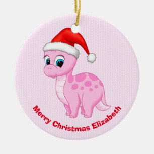 Cute Pink Baby Dinosaur met Santa Hat Keramisch Ornament