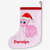 Cute Pink Baby Dinosaur met Santa Hat Kleine Kerstsok (Achterkant)
