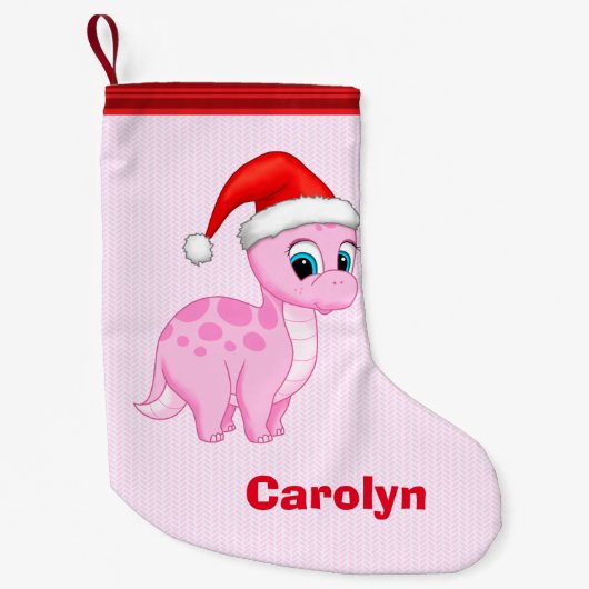 Cute Pink Baby Dinosaur met Santa Hat Kleine Kerstsok (Voorkant)
