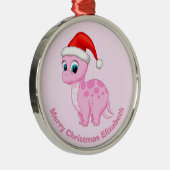 Cute Pink Baby Dinosaur met Santa Hat Metalen Ornament (Rechts)