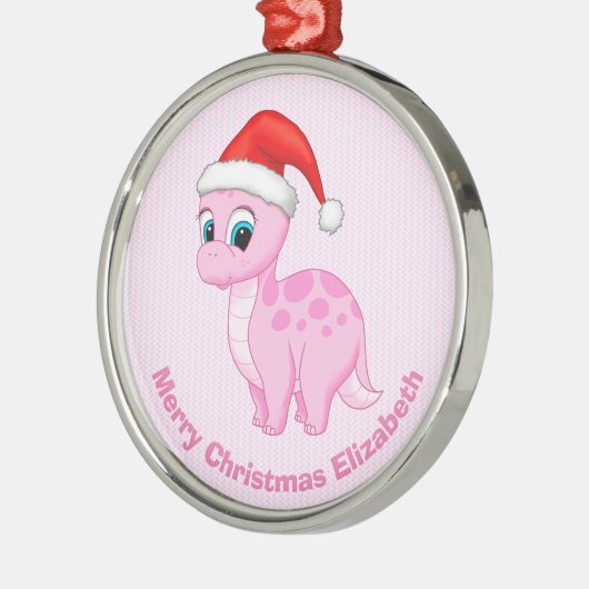 Cute Pink Baby Dinosaur met Santa Hat Metalen Ornament (Links)