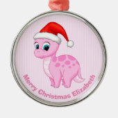 Cute Pink Baby Dinosaur met Santa Hat Metalen Ornament (Voorkant)