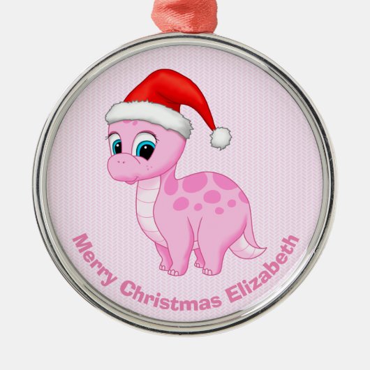 Cute Pink Baby Dinosaur met Santa Hat Metalen Ornament (Voorkant)