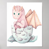 Cute Pink Baby Dragon Hatching Art  Poster (Voorkant)
