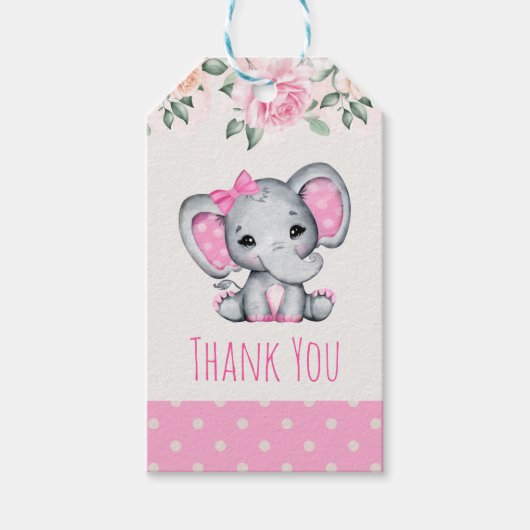 Cute Pink Baby Elephant and Rozen Border Hartelijk Cadeaulabel (Voorkant)