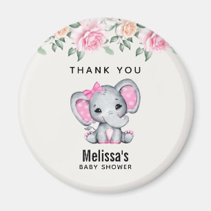 Cute Pink Baby Elephant and Rozen Border Hartelijk Magneet