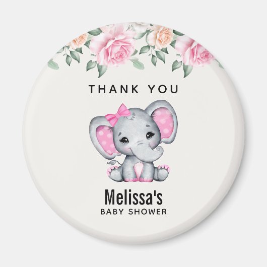 Cute Pink Baby Elephant and Rozen Border Hartelijk Magneet (Voorkant)