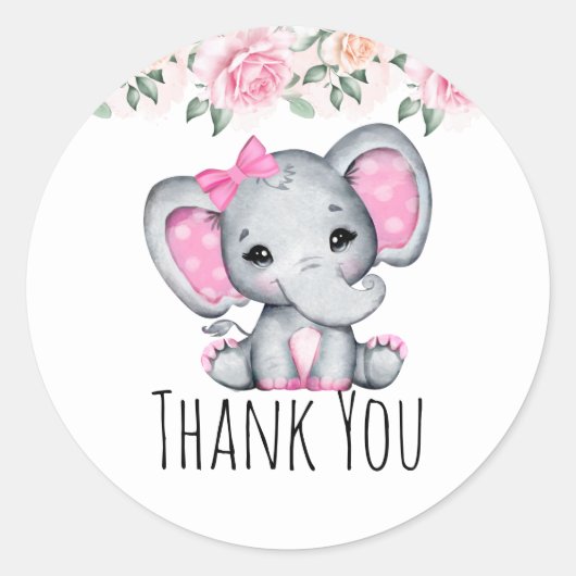 Cute Pink Baby Elephant and Rozen Border Hartelijk Ronde Sticker (Voorkant)