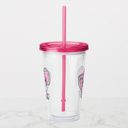 Cute Pink Baby Elephant met Polka Dot Ears Acryl Drinkbeker (Rechts)