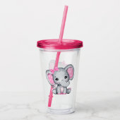 Cute Pink Baby Elephant met Polka Dot Ears Acryl Drinkbeker (Achterkant)