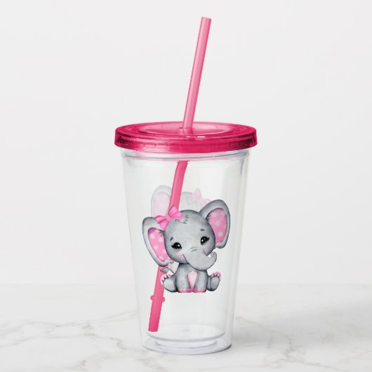 Cute Pink Baby Elephant met Polka Dot Ears Acryl Drinkbeker (Achterkant)