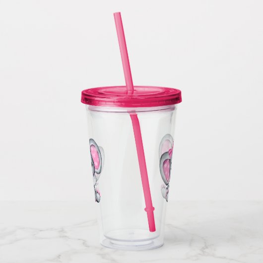 Cute Pink Baby Elephant met Polka Dot Ears Acryl Drinkbeker (Links)