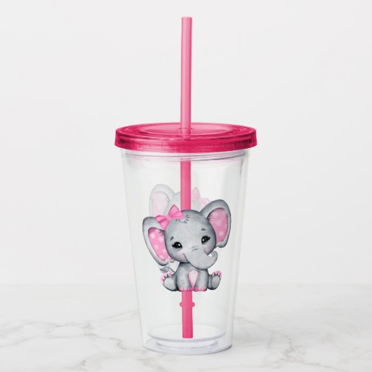 Cute Pink Baby Elephant met Polka Dot Ears Acryl Drinkbeker (Voorkant)