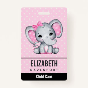 Cute Pink Baby Elephant met Polka Dot Ears Badge