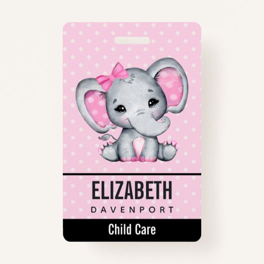 Cute Pink Baby Elephant met Polka Dot Ears Badge (Voorkant)