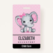 Cute Pink Baby Elephant met Polka Dot Ears Badge (Achterkant)