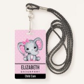 Cute Pink Baby Elephant met Polka Dot Ears Badge (Voorkant met draagriem)