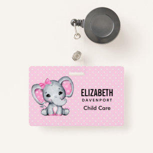 Cute Pink Baby Elephant met Polka Dot Ears Badge