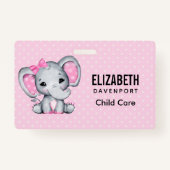 Cute Pink Baby Elephant met Polka Dot Ears Badge (Achterkant)