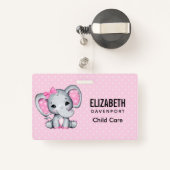 Cute Pink Baby Elephant met Polka Dot Ears Badge (Achterkant met intrekbare)