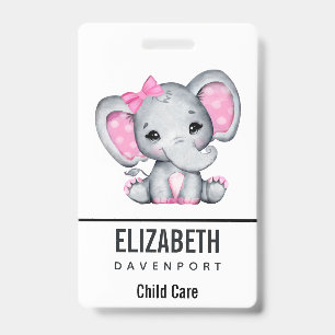 Cute Pink Baby Elephant met Polka Dot Ears Badge