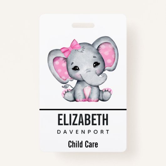 Cute Pink Baby Elephant met Polka Dot Ears Badge (Voorkant)