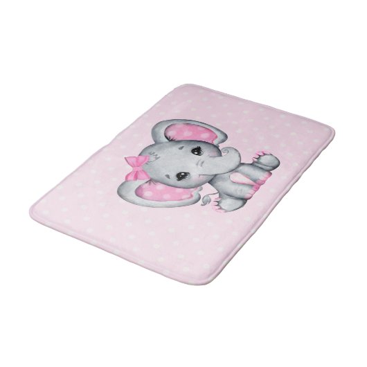 Cute Pink Baby Elephant met Polka Dot Ears Badmat (Gekanteld)
