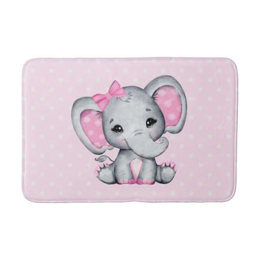 Cute Pink Baby Elephant met Polka Dot Ears Badmat (Voorkant)