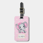 Cute Pink Baby Elephant met Polka Dot Ears Bagagelabel (Voorkant verticaal)