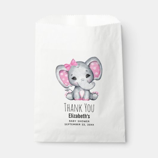 Cute Pink Baby Elephant met Polka Dot Ears Bedankzakje (Voorkant)