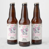 Cute Pink Baby Elephant met Polka Dot Ears Bier Etiket (Flessen)